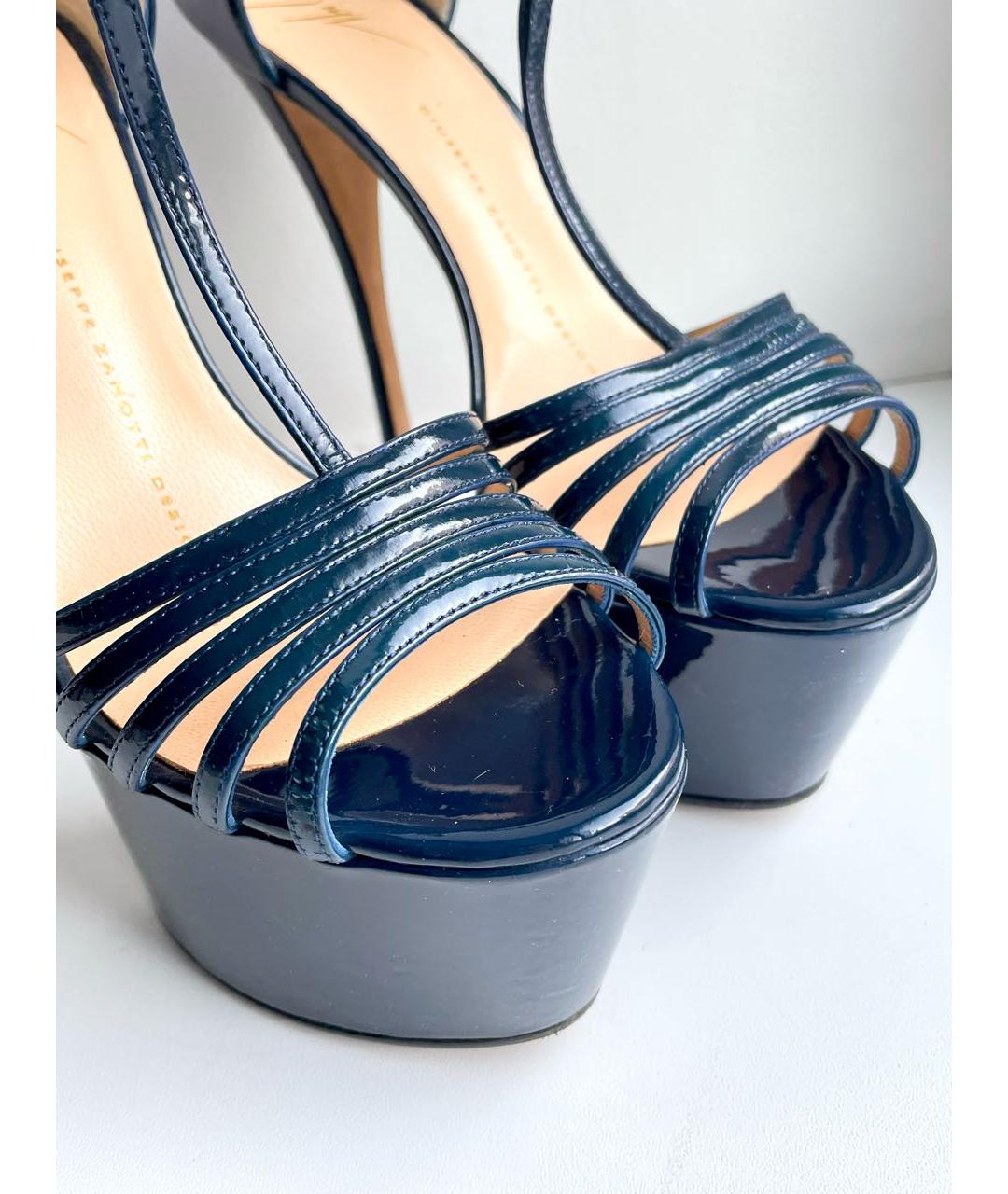 GIUSEPPE ZANOTTI DESIGN Темно-синие босоножки из лакированной кожи, фото 5