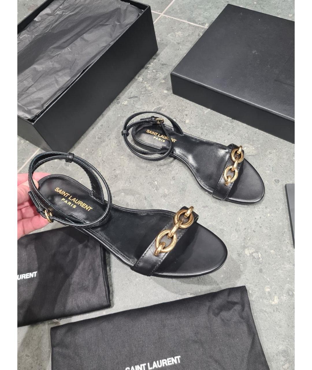 SAINT LAURENT Черные кожаные сандалии, фото 4