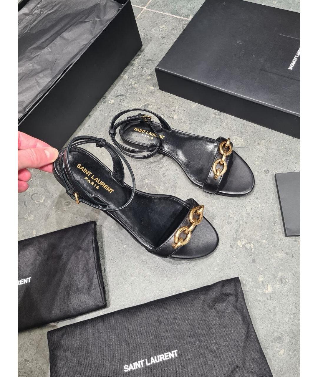 SAINT LAURENT Черные кожаные сандалии, фото 6