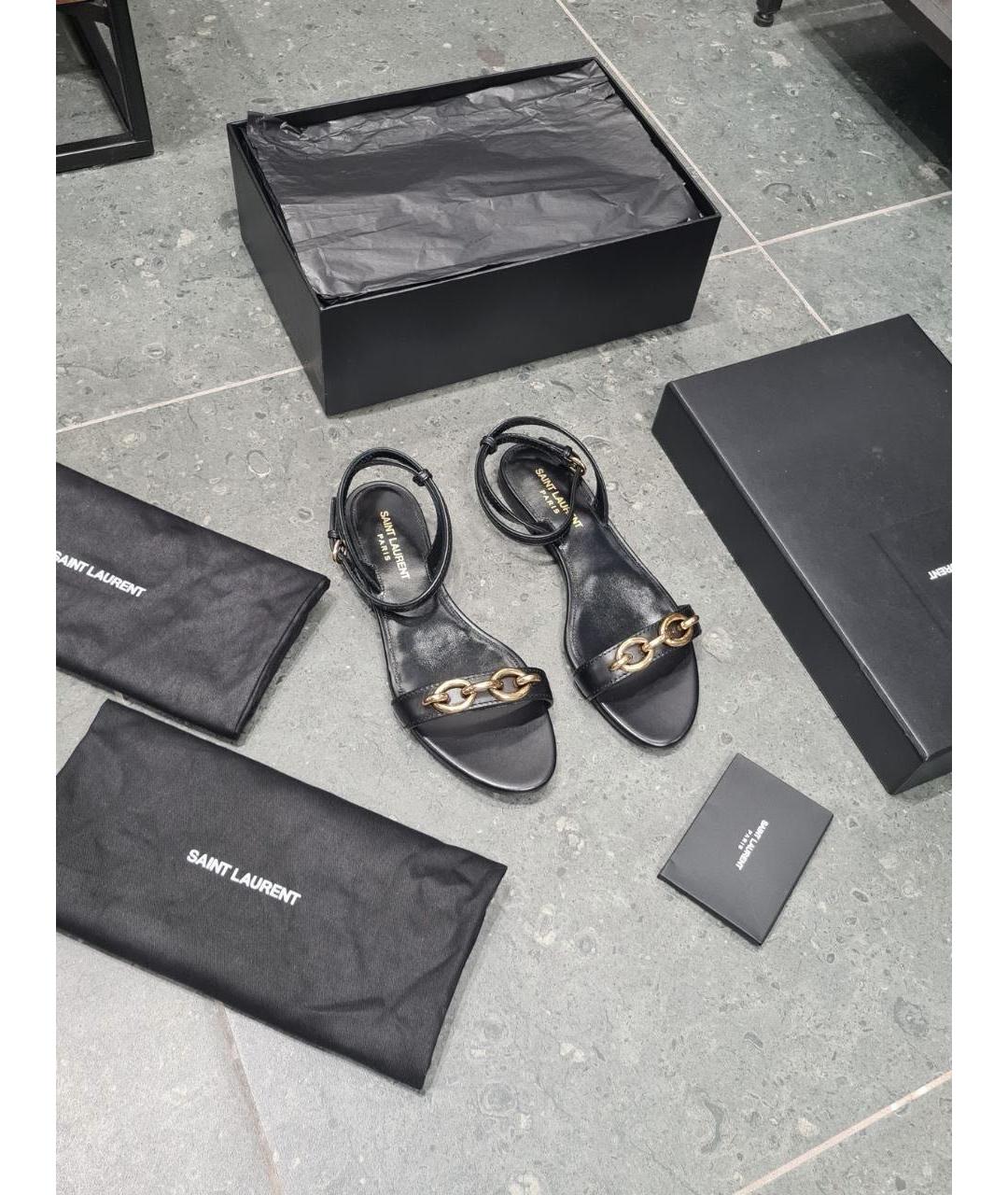 SAINT LAURENT Черные кожаные сандалии, фото 2