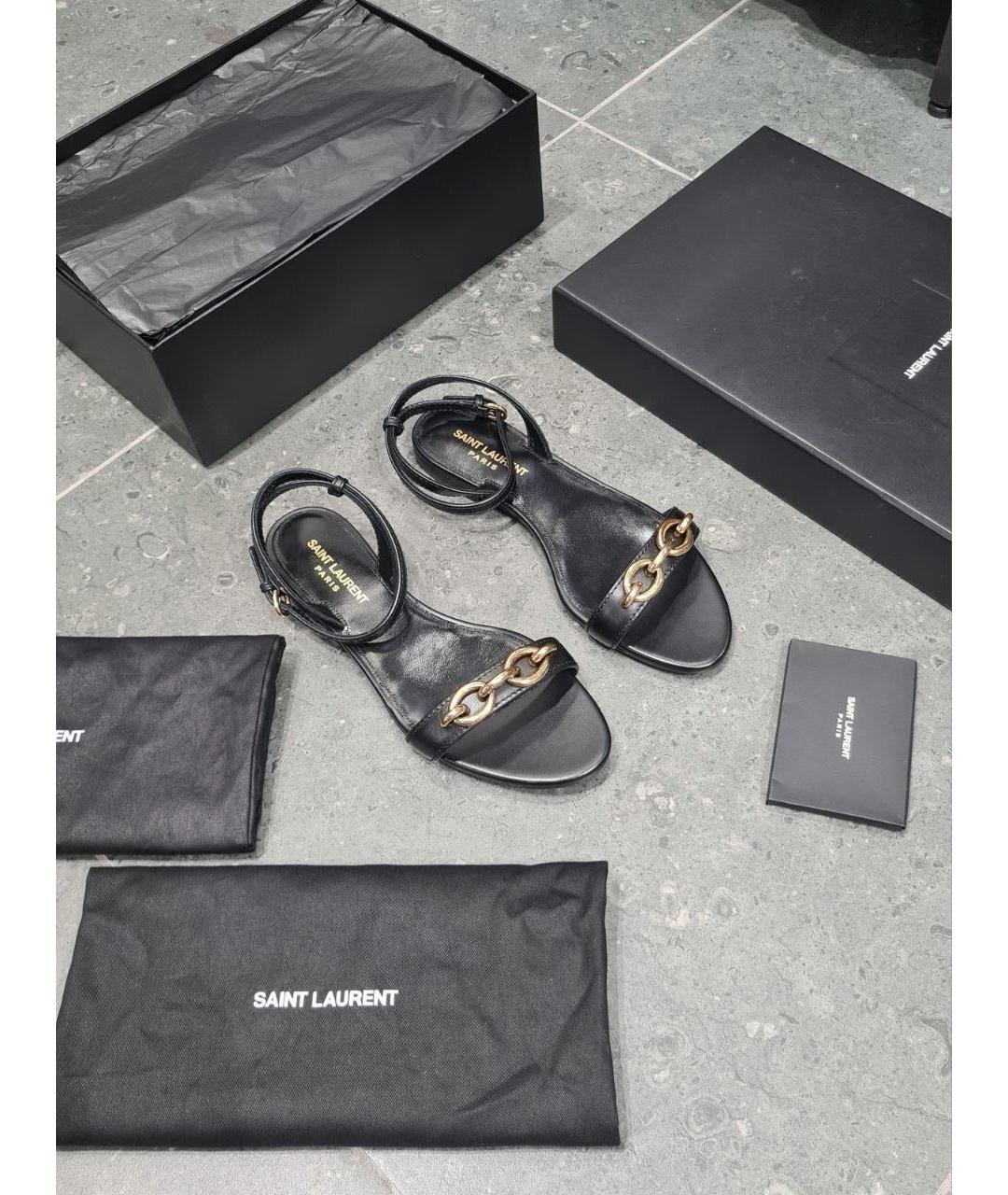 SAINT LAURENT Черные кожаные сандалии, фото 3