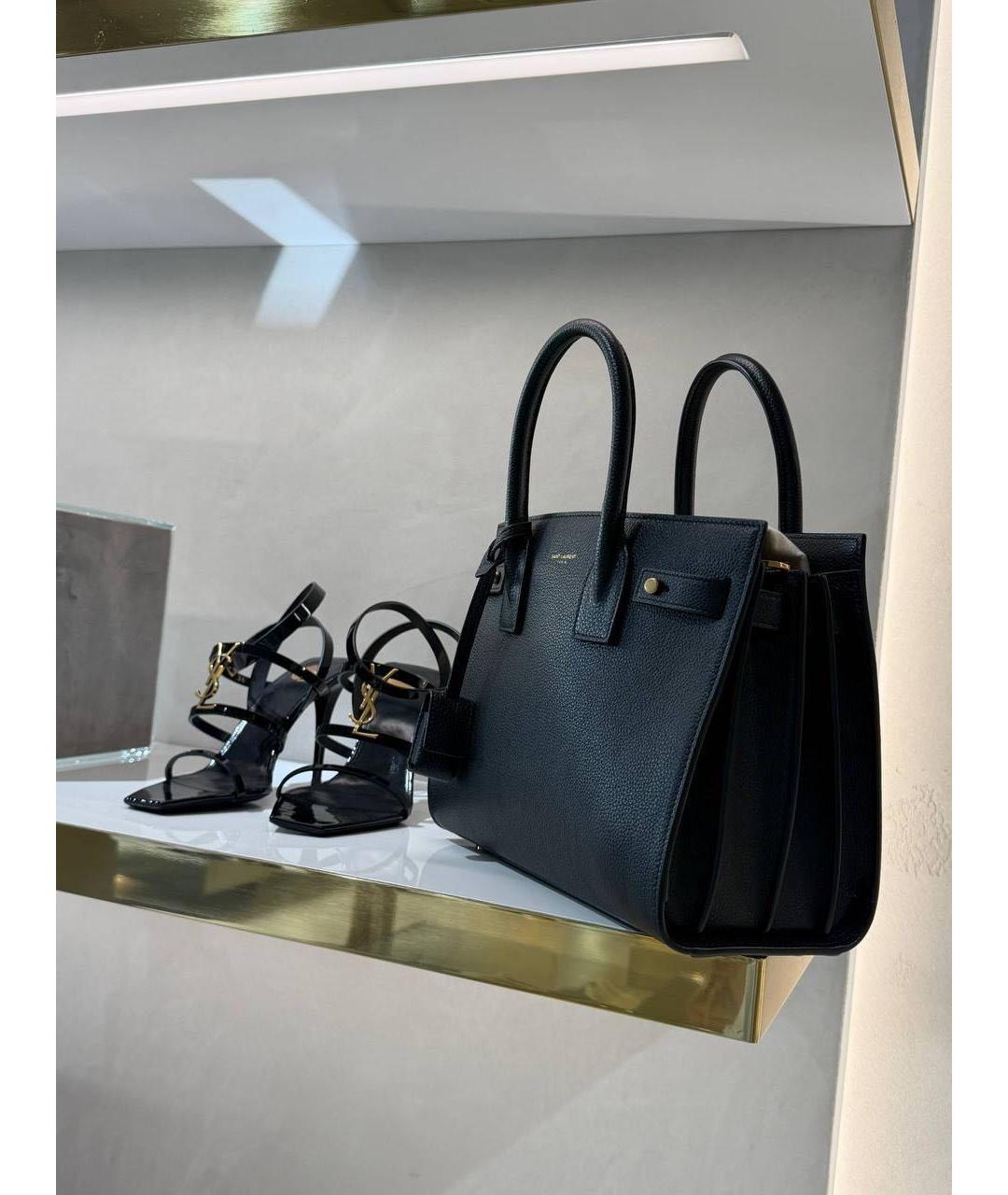 SAINT LAURENT Черная кожаная сумка с короткими ручками, фото 2