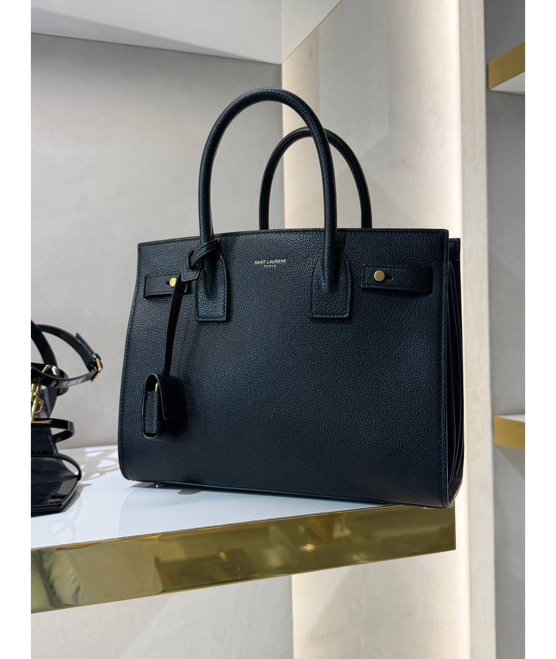 SAINT LAURENT Черная кожаная сумка с короткими ручками, фото 4