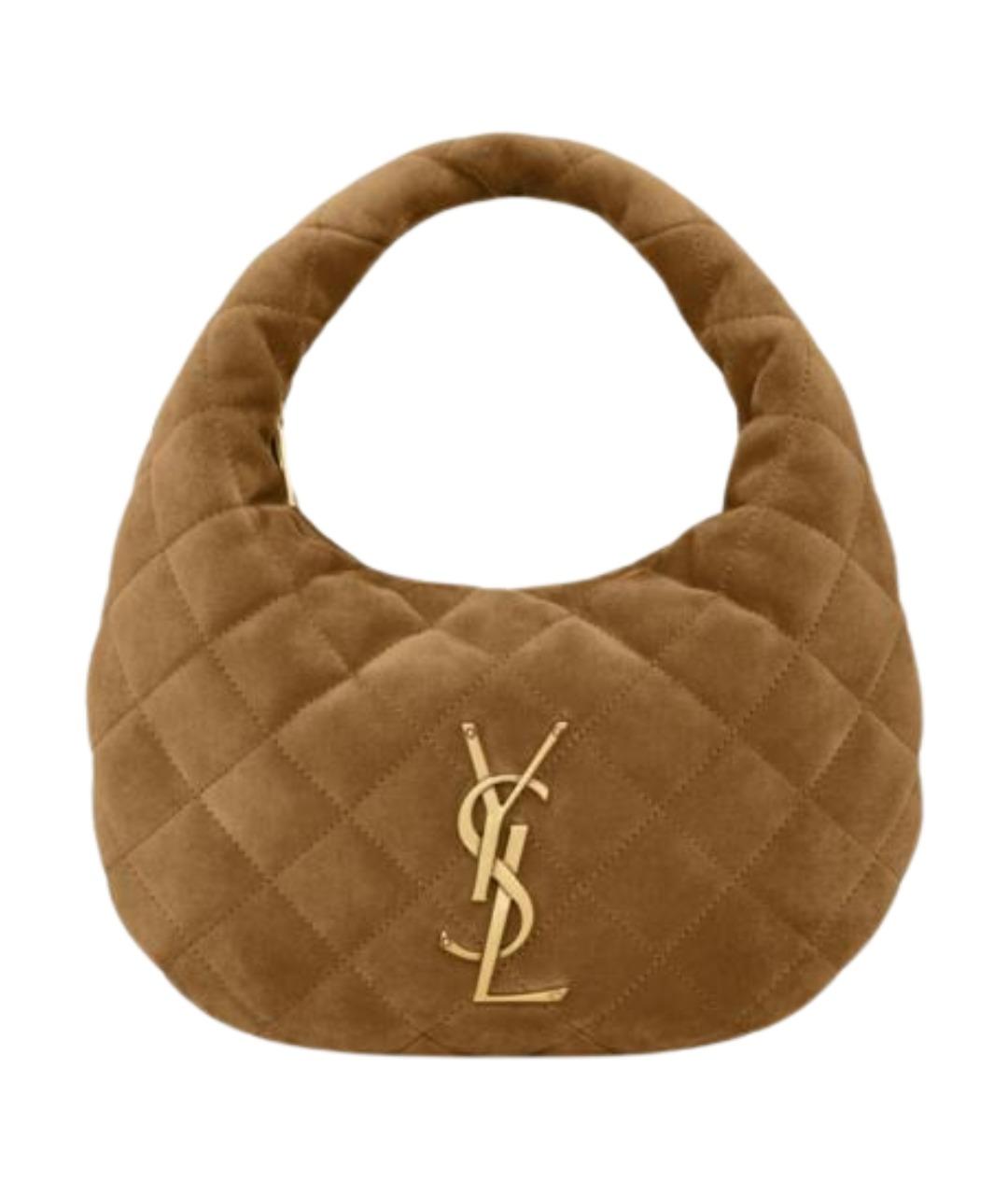 SAINT LAURENT Коричневая замшевая сумка с короткими ручками, фото 1
