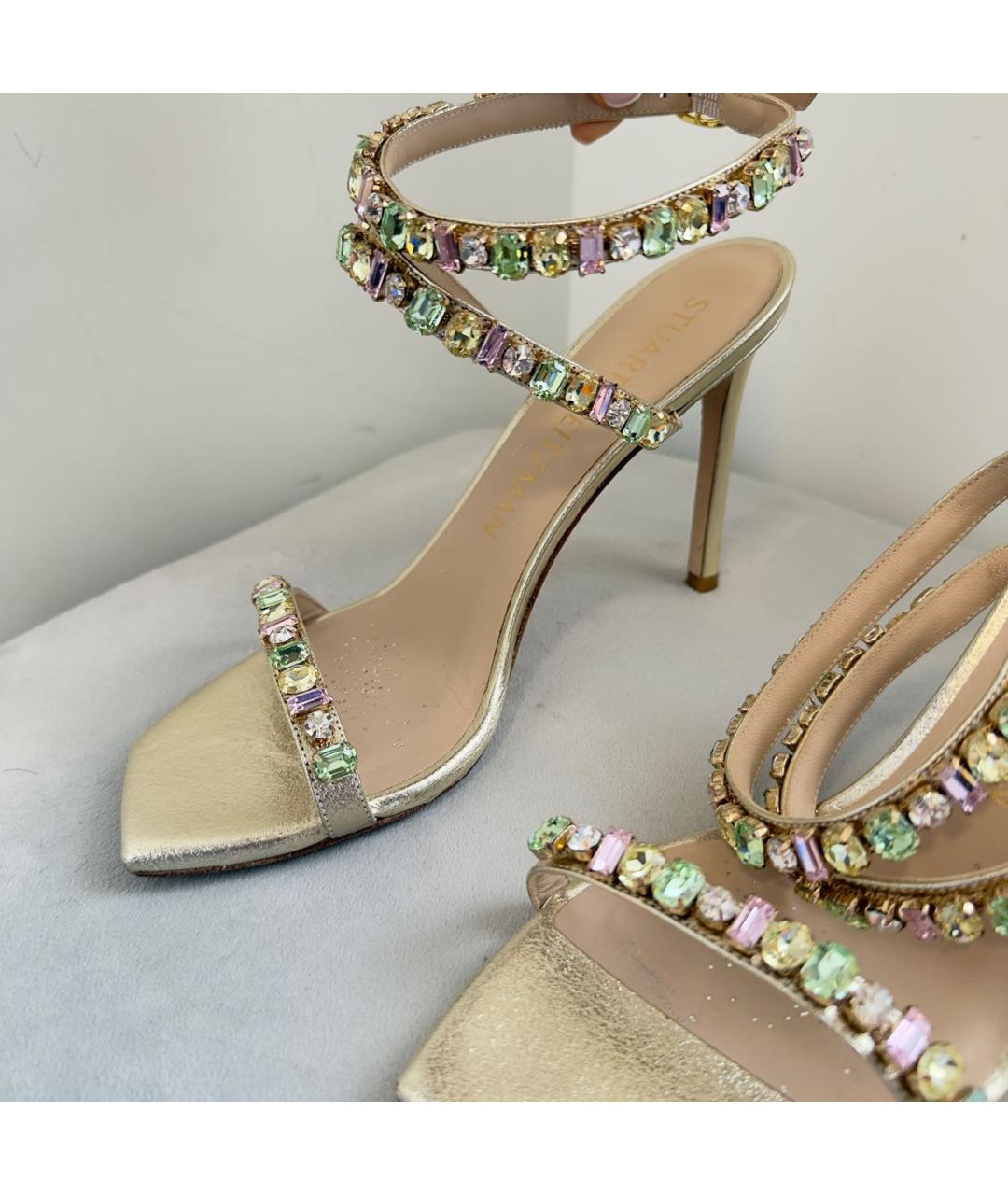 STUART WEITZMAN Золотые кожаные босоножки, фото 4