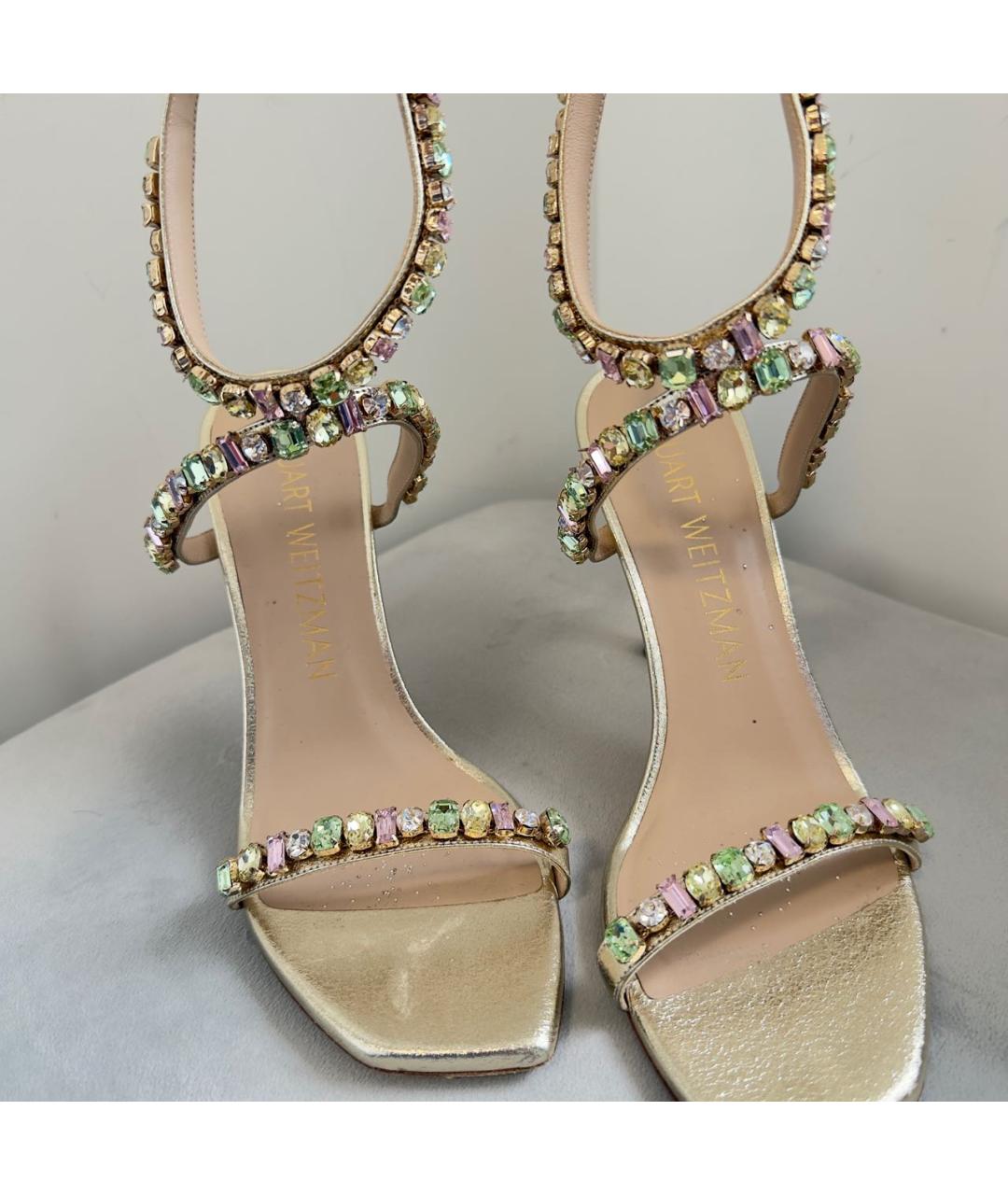 STUART WEITZMAN Золотые кожаные босоножки, фото 3