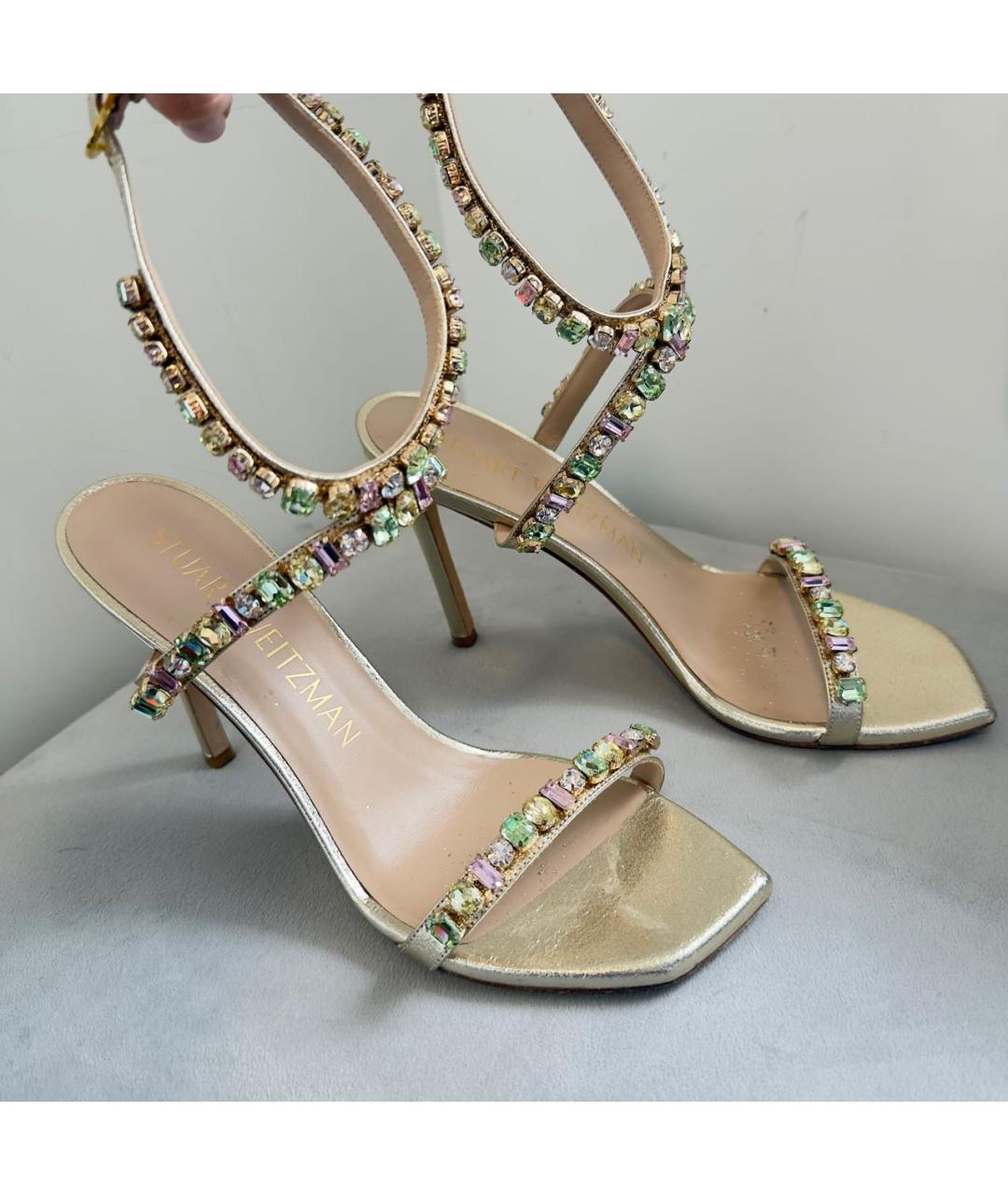 STUART WEITZMAN Золотые кожаные босоножки, фото 2