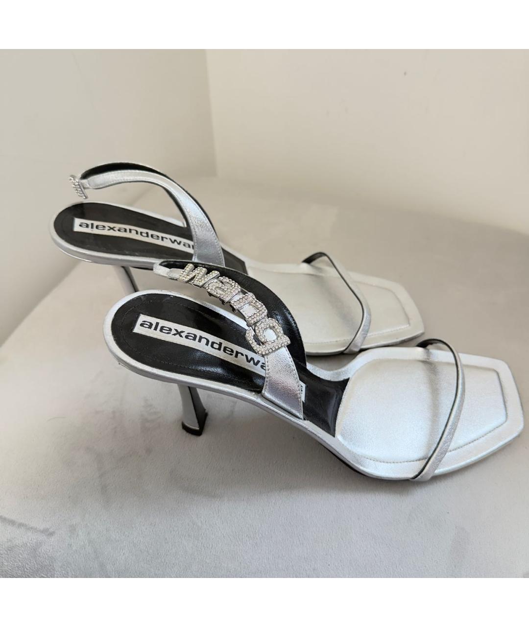 ALEXANDER WANG Серебряные кожаные босоножки, фото 4