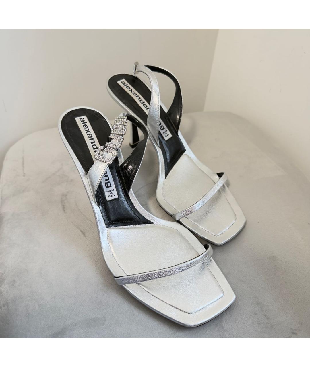 ALEXANDER WANG Серебряные кожаные босоножки, фото 3