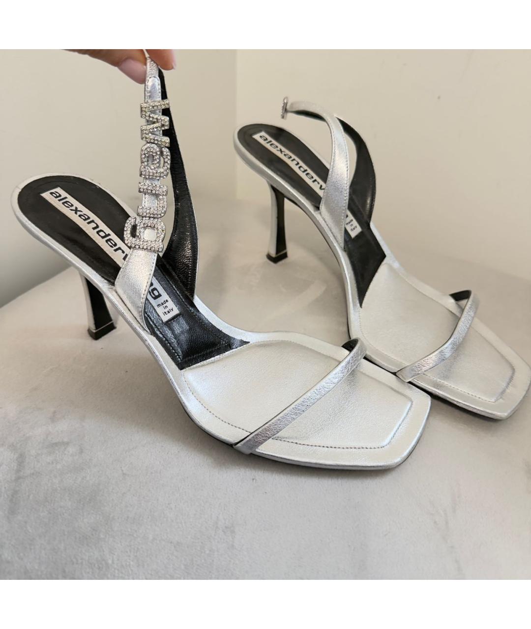 ALEXANDER WANG Серебряные кожаные босоножки, фото 5