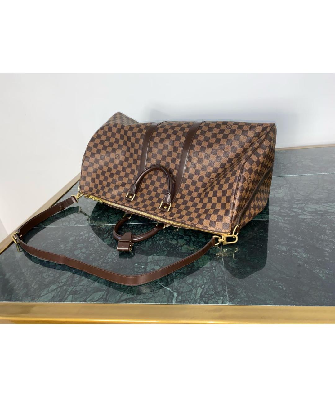 LOUIS VUITTON Коричневая кожаная дорожная/спортивная сумка, фото 3