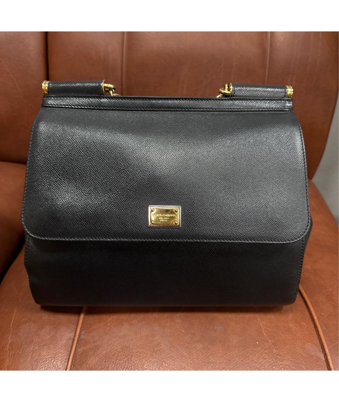 DOLCE&GABBANA Черная кожаная сумка с короткими ручками, фото 4