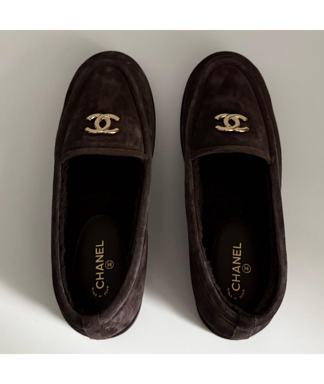CHANEL Коричневые замшевые лоферы, фото 3