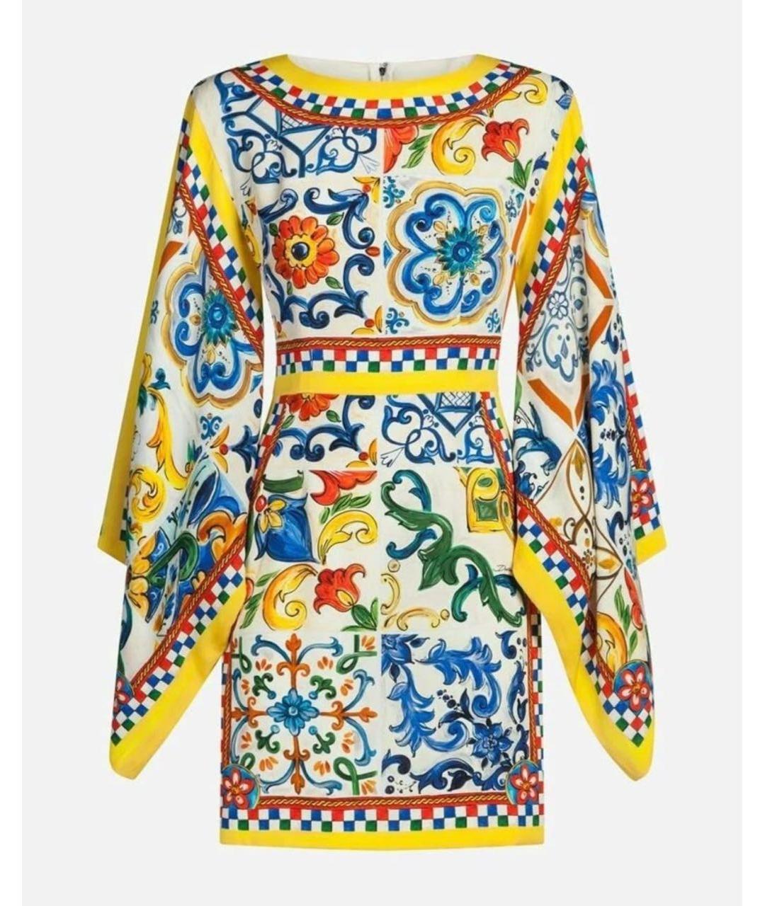 DOLCE&GABBANA Мульти шелковое коктейльное платье, фото 9