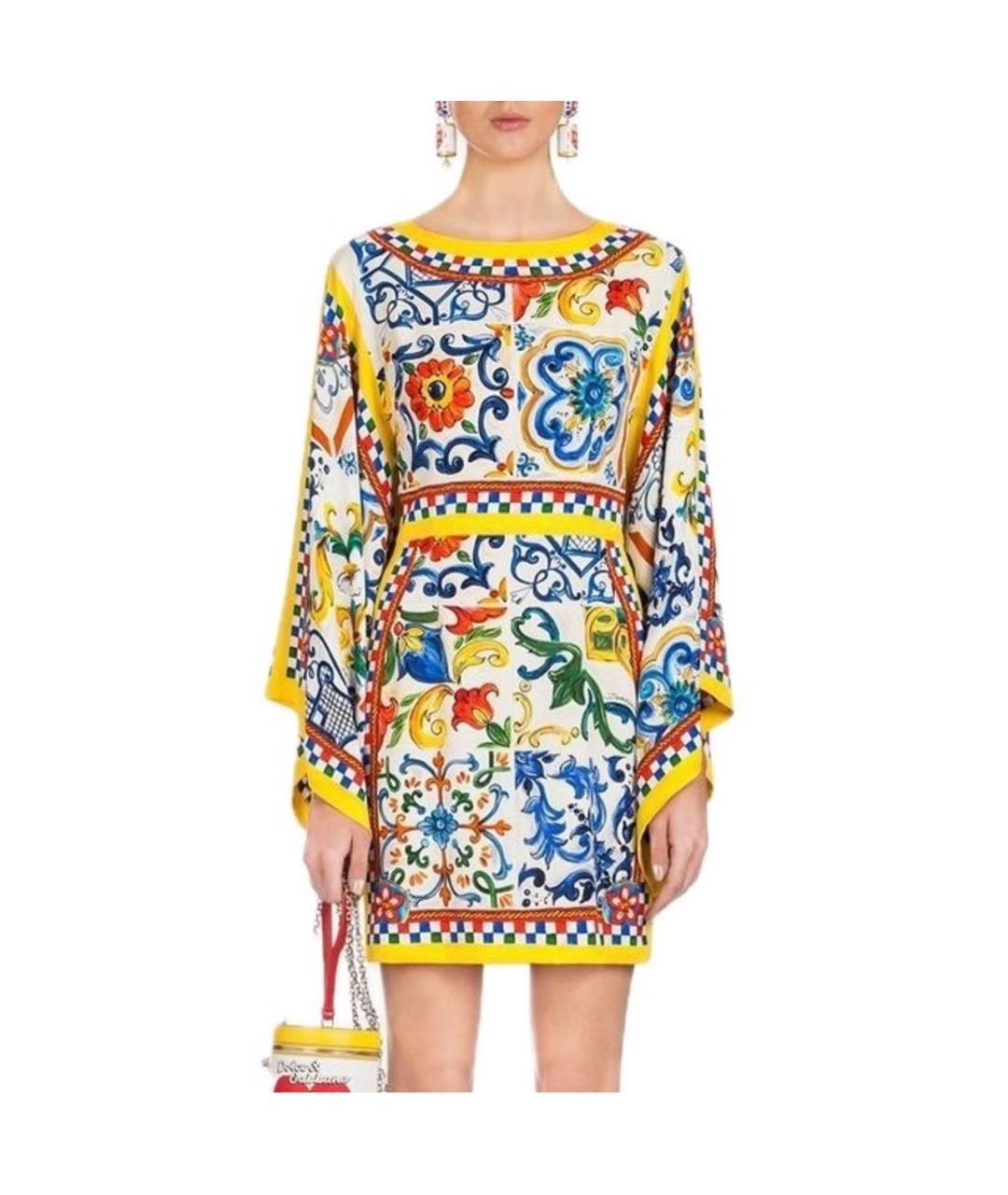 DOLCE&GABBANA Мульти шелковое коктейльное платье, фото 2