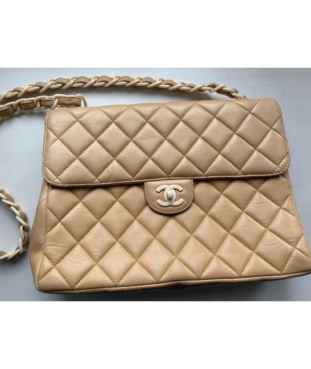 CHANEL Бежевая кожаная сумка через плечо, фото 7