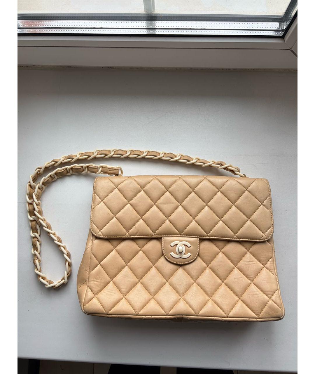 CHANEL Бежевая кожаная сумка через плечо, фото 9
