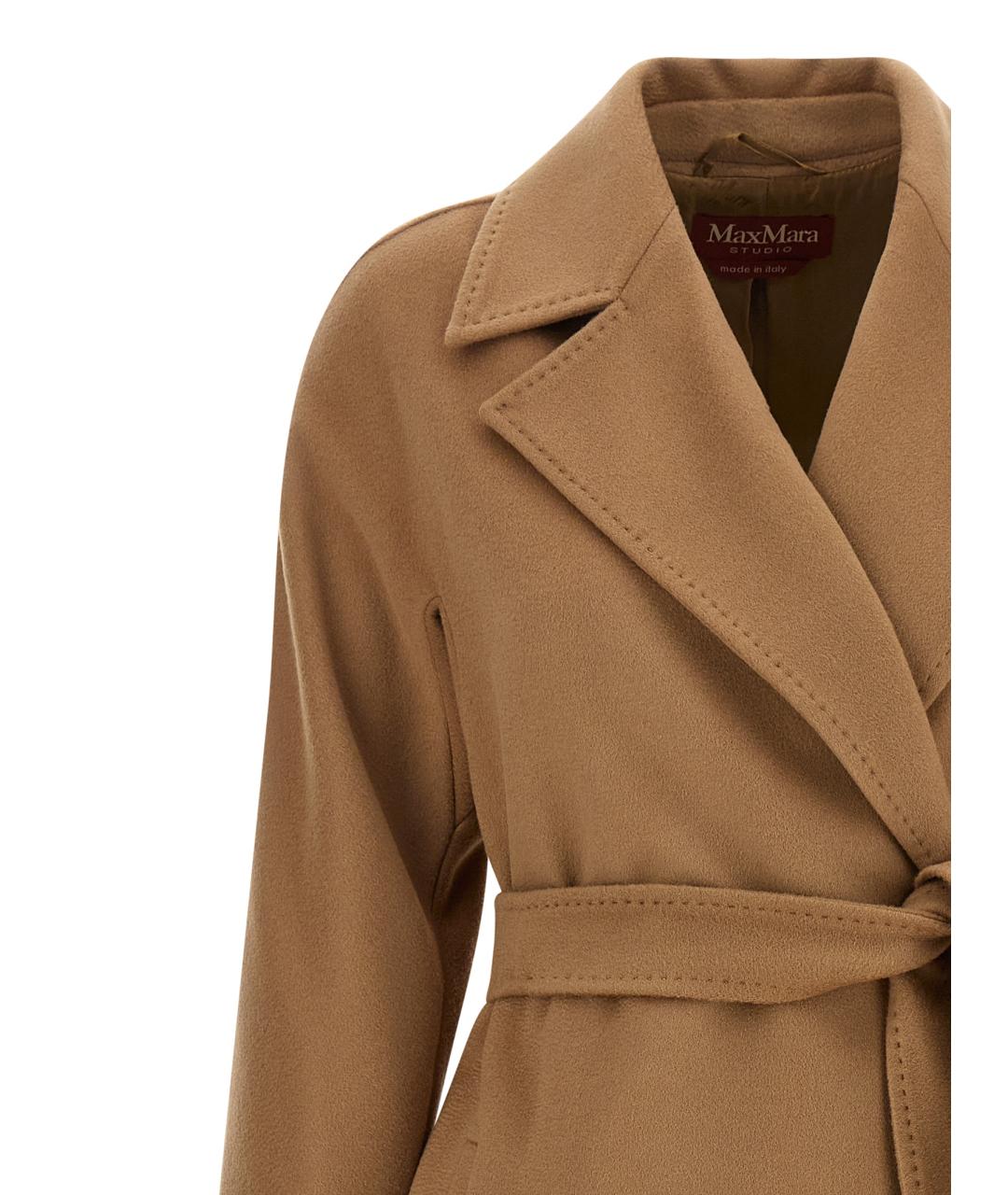 MAX MARA STUDIO Бежевое шерстяное пальто, фото 3