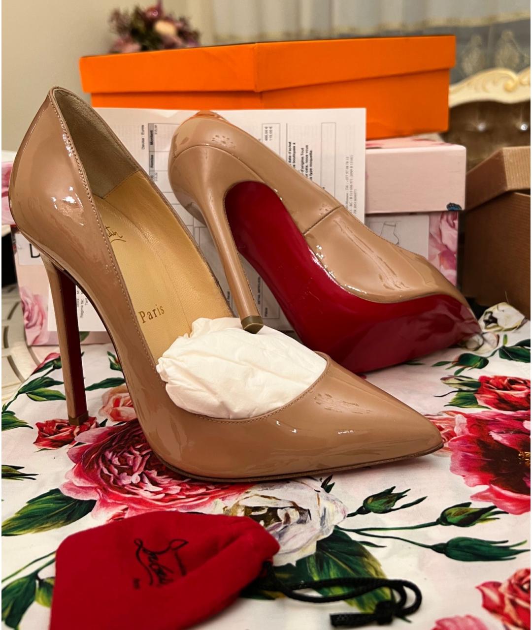 CHRISTIAN LOUBOUTIN Бежевые кожаные туфли, фото 4