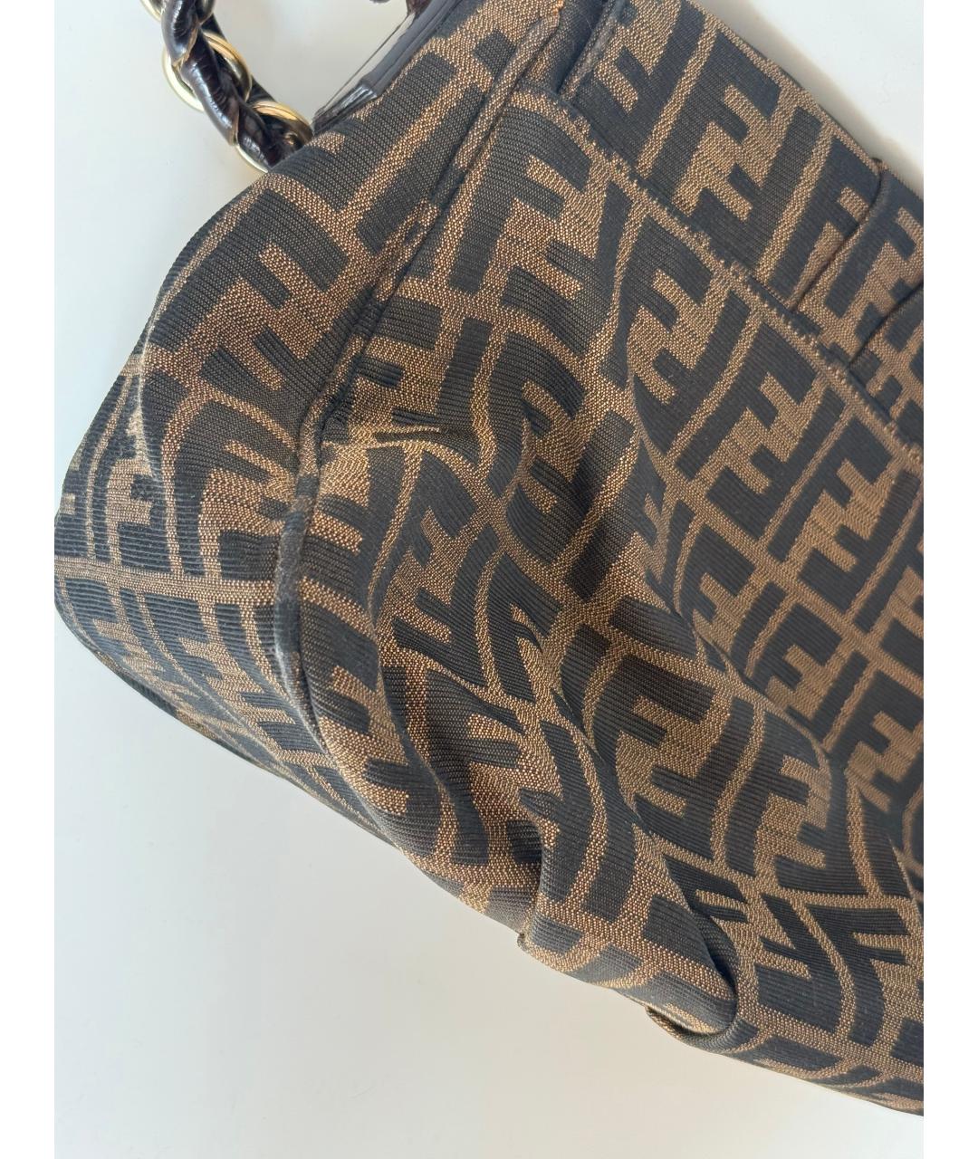 FENDI Коричневая тканевая сумка с короткими ручками, фото 8