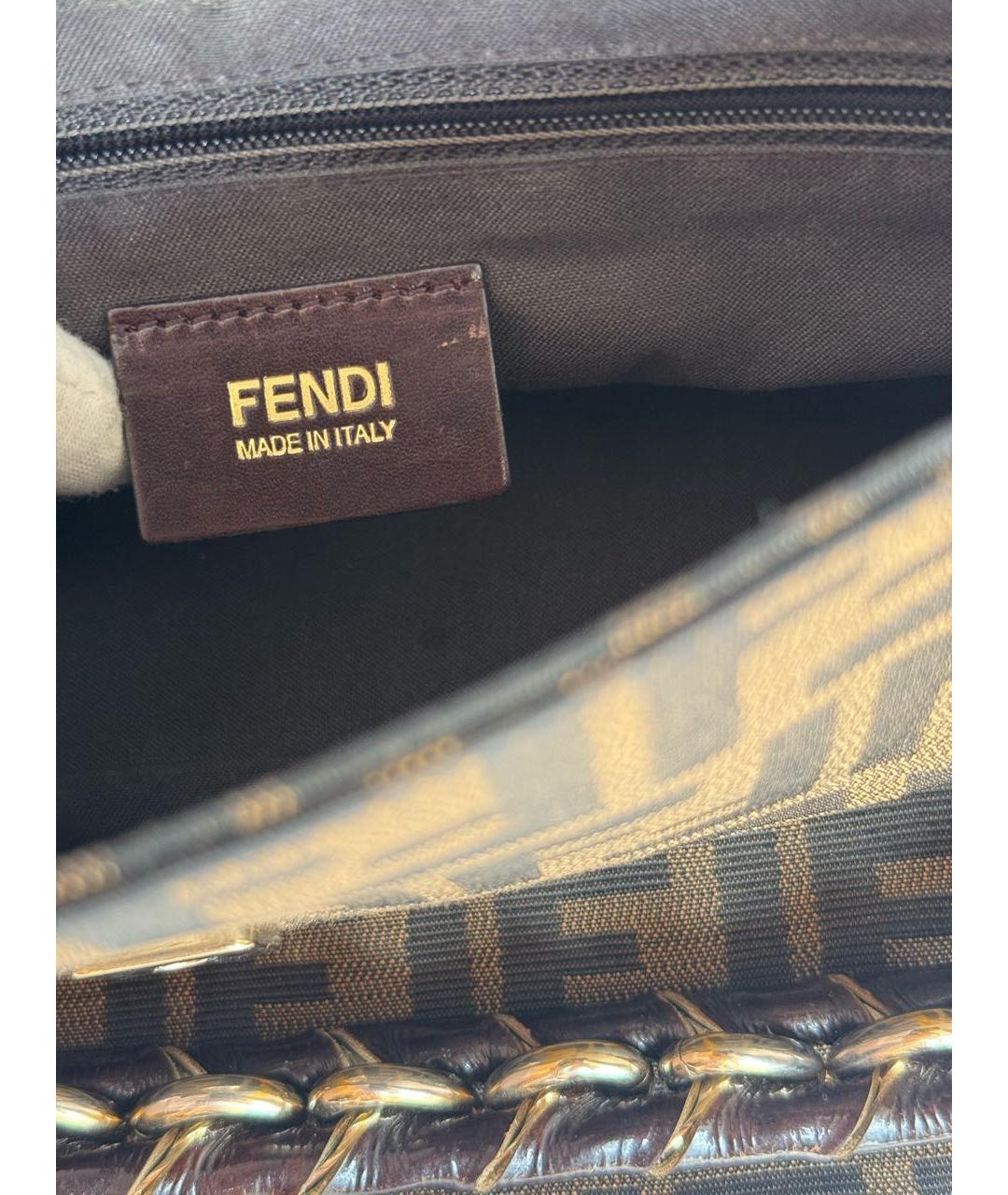 FENDI Коричневая тканевая сумка с короткими ручками, фото 6