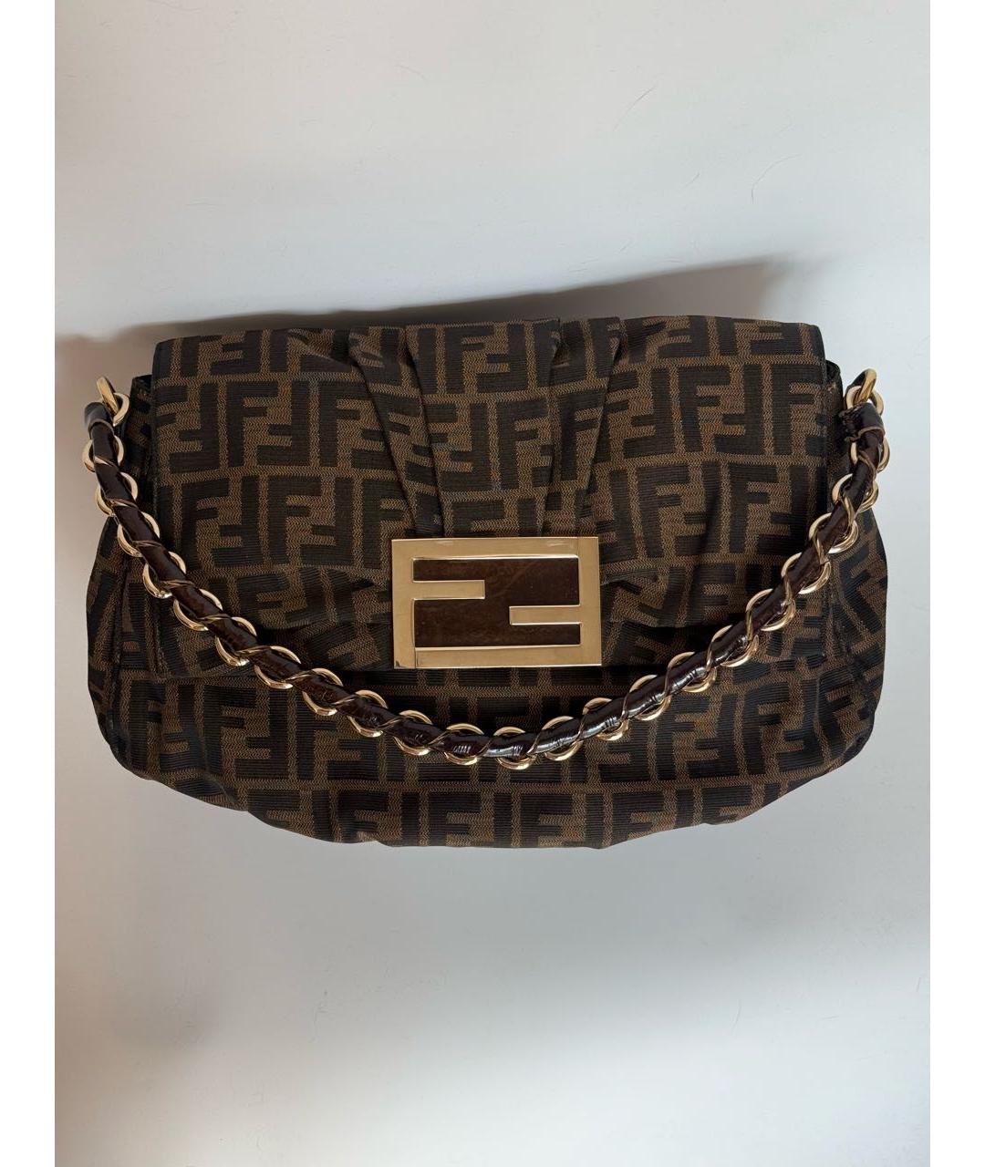 FENDI Коричневая тканевая сумка с короткими ручками, фото 10