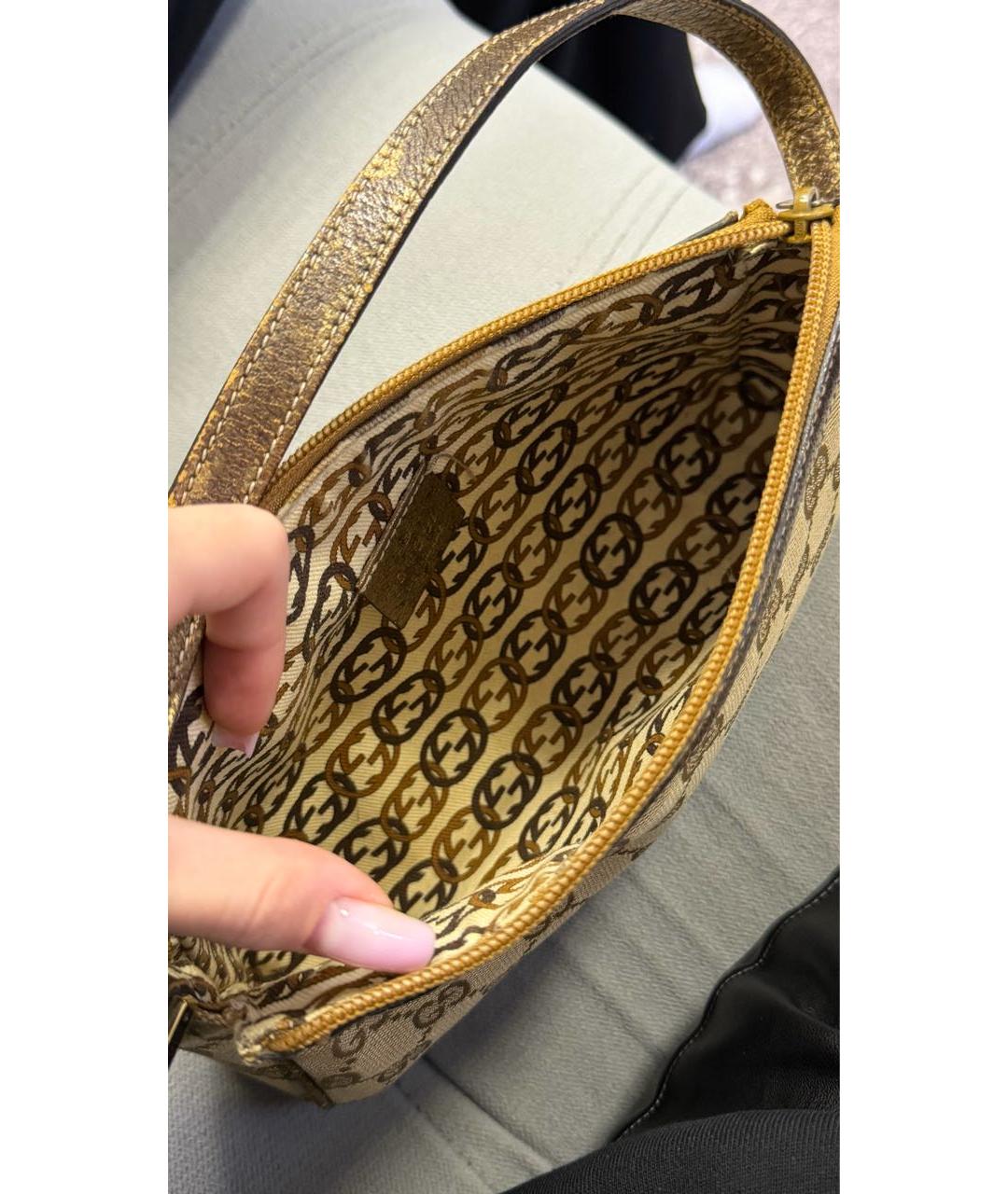 GUCCI Бежевая тканевая сумка с короткими ручками, фото 4