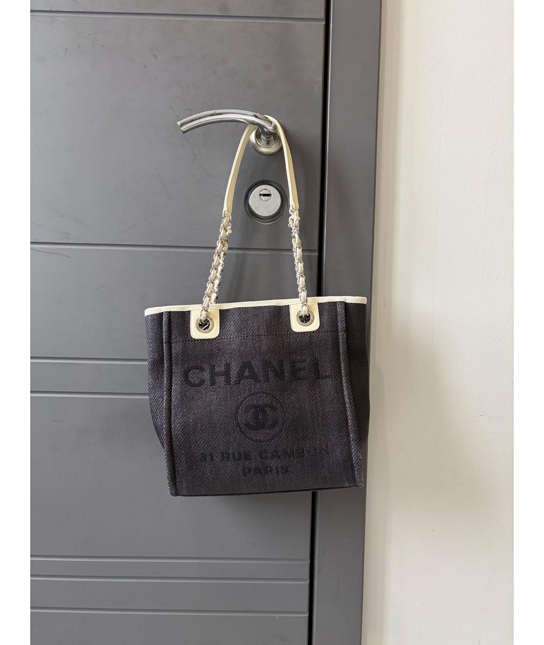 CHANEL Темно-синяя деним сумка тоут, фото 7