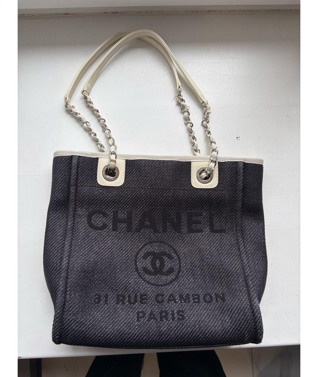 CHANEL Темно-синяя деним сумка тоут, фото 9