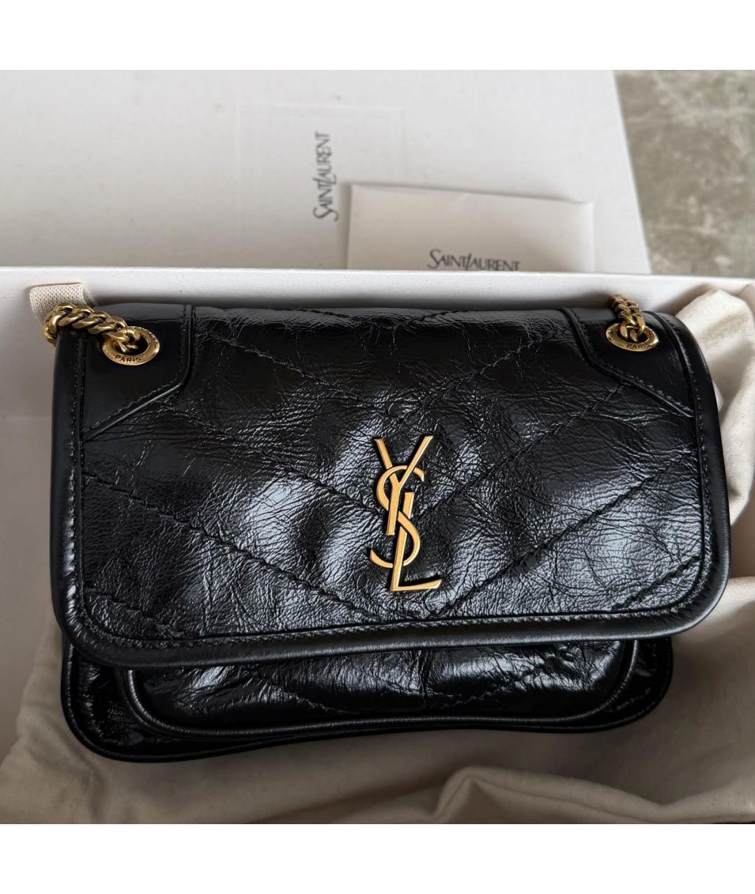 SAINT LAURENT Черная кожаная сумка через плечо, фото 3