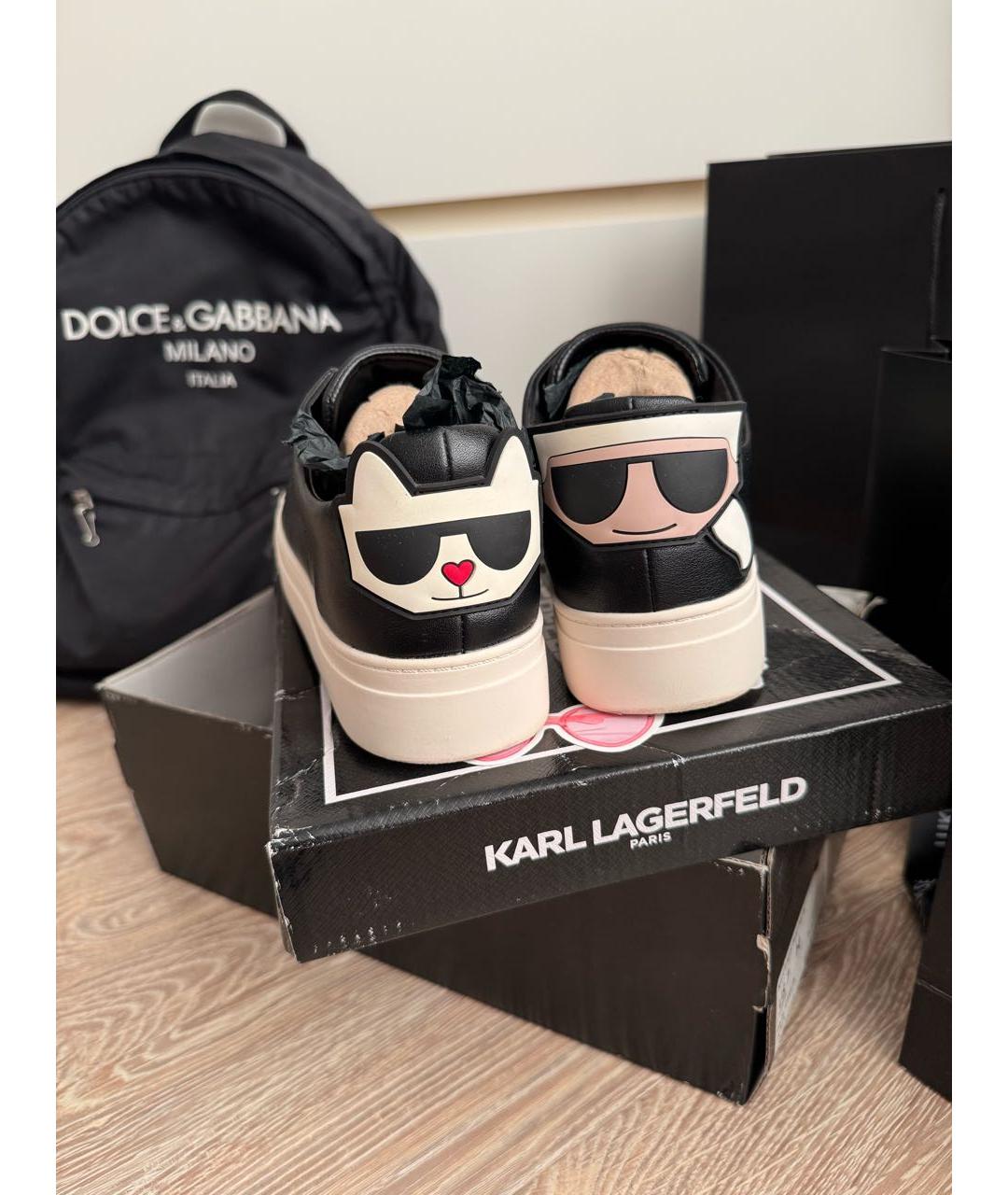 KARL LAGERFELD Черные кожаные кеды, фото 4
