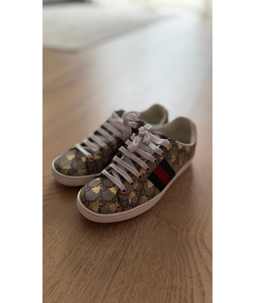 GUCCI Коричневые кожаные кеды, фото 3
