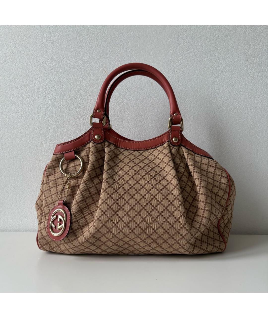 GUCCI Коралловая сумка тоут из канвы, фото 8