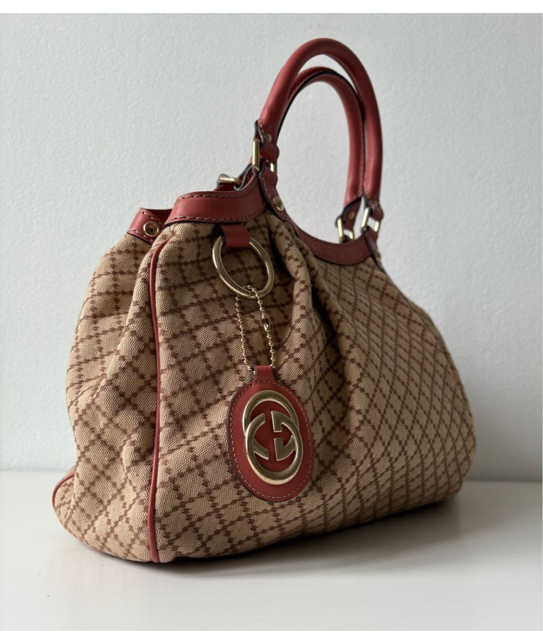 GUCCI Коралловая сумка тоут из канвы, фото 2