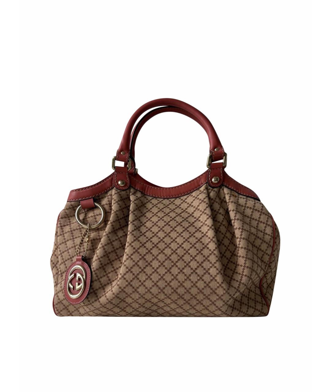 GUCCI Коралловая сумка тоут из канвы, фото 1