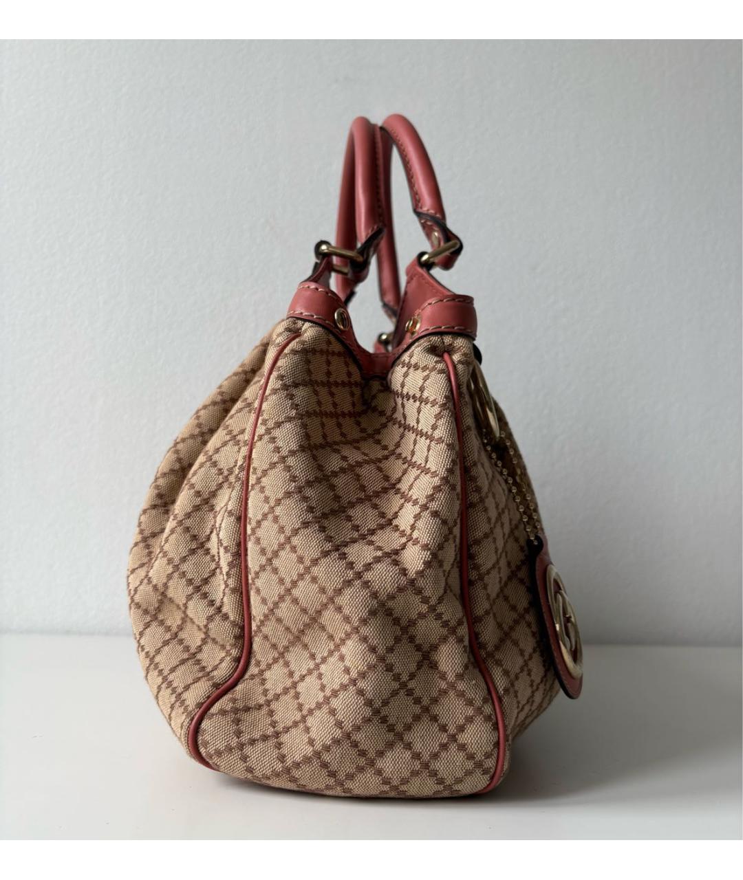 GUCCI Коралловая сумка тоут из канвы, фото 6