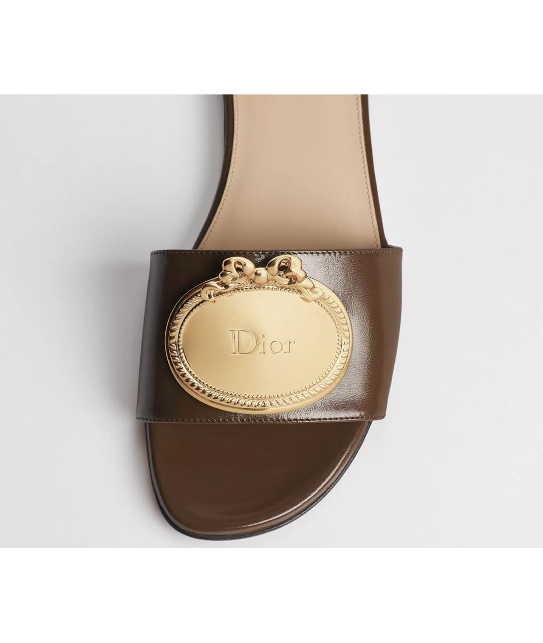 CHRISTIAN DIOR Коричневые кожаные шлепанцы, фото 3