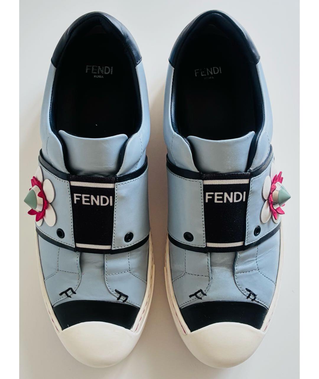 FENDI Голубые кожаные кеды, фото 3