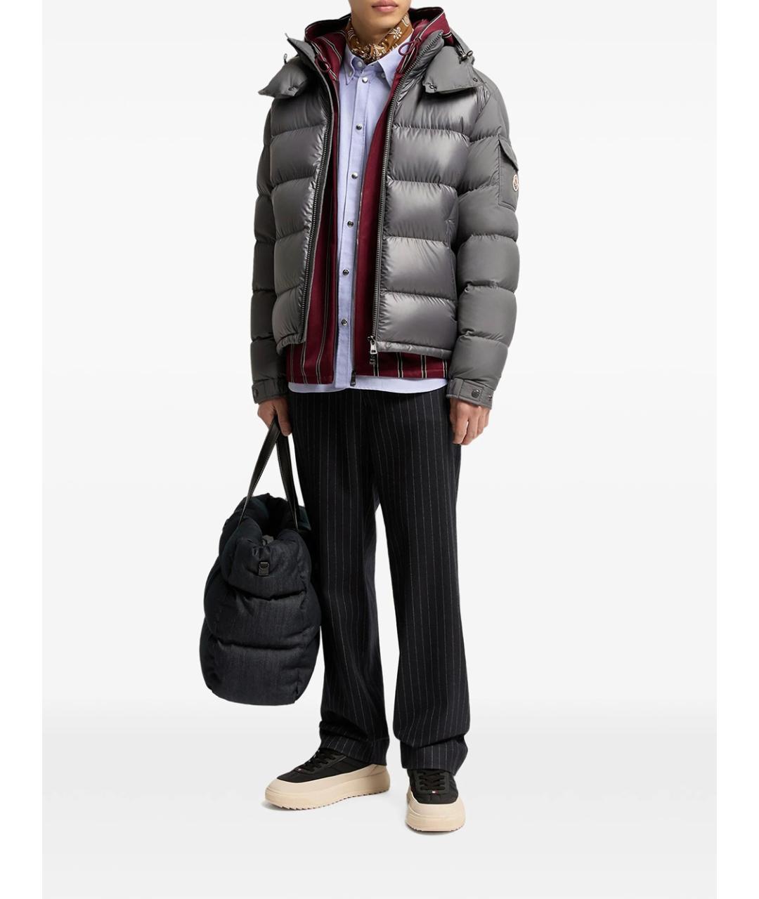 MONCLER Серый полиэстеровый пуховик, фото 3