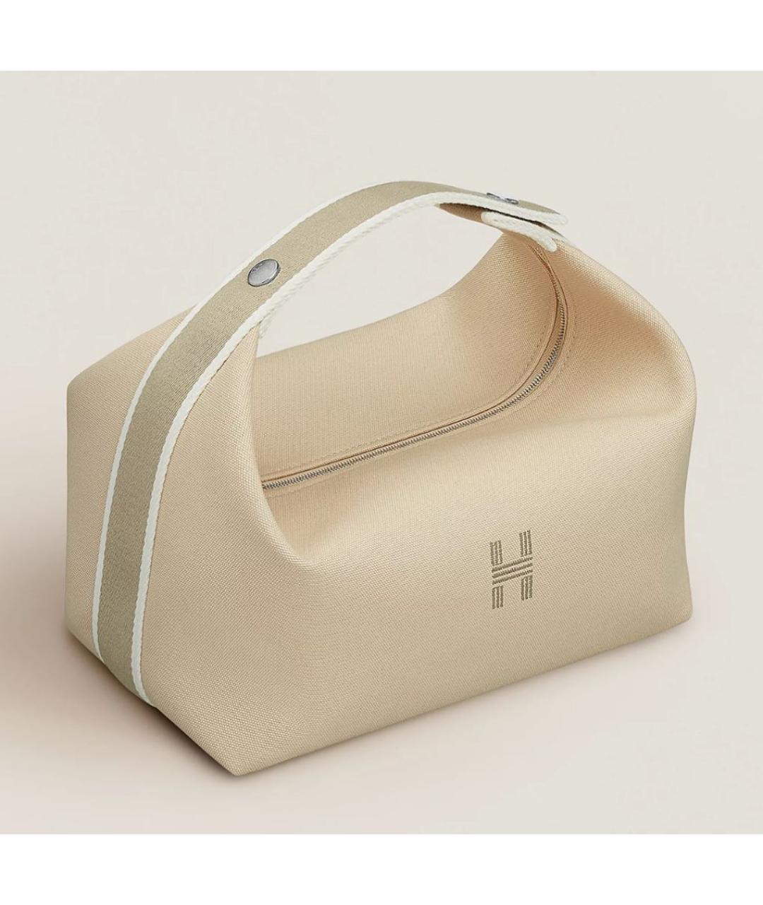 HERMES Бежевая тканевая косметичка, фото 7