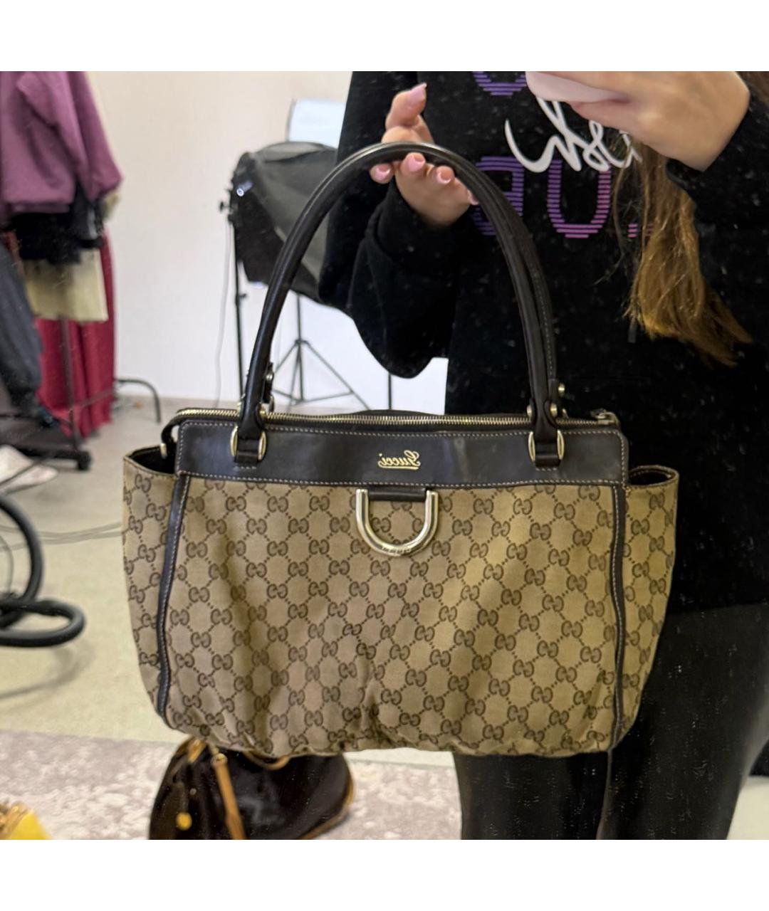 GUCCI Бежевая тканевая сумка тоут, фото 4