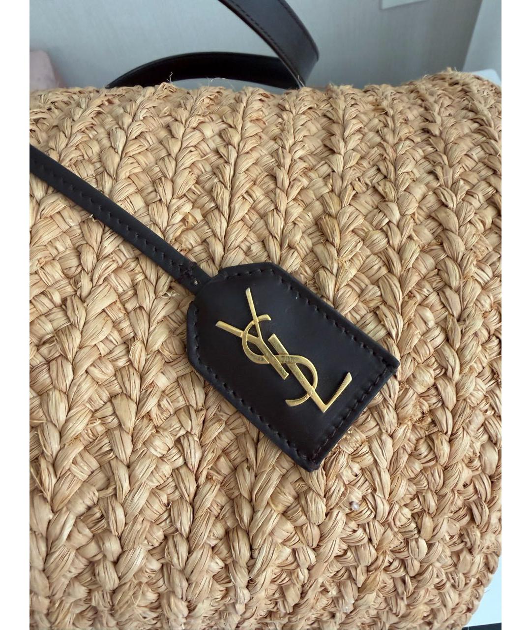 SAINT LAURENT Бежевая рафиевая пляжная сумка, фото 5