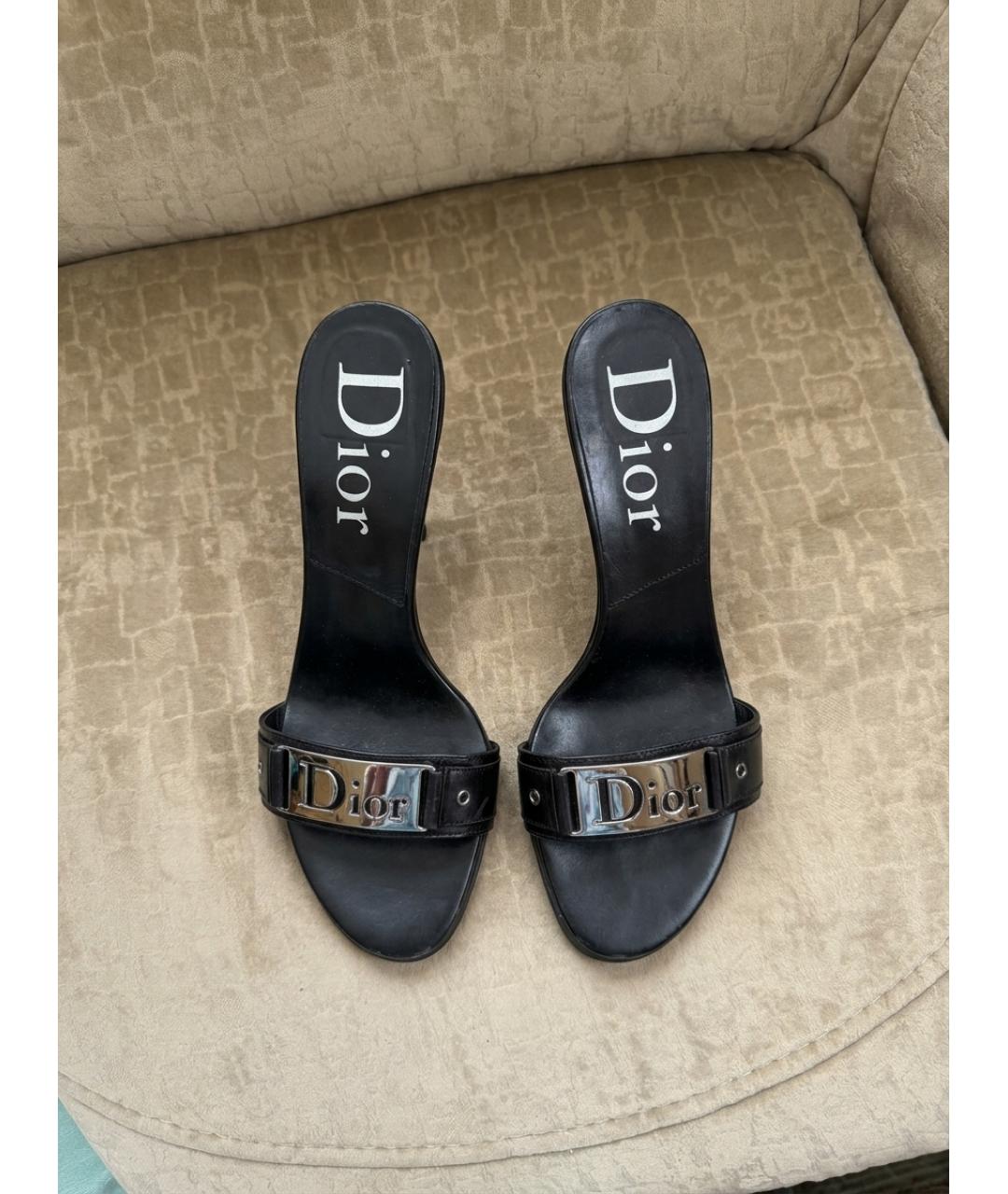 CHRISTIAN DIOR Черные кожаные мюли, фото 3