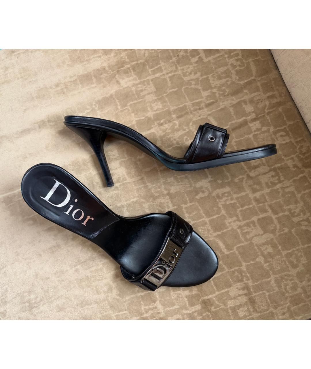 CHRISTIAN DIOR Черные кожаные мюли, фото 4