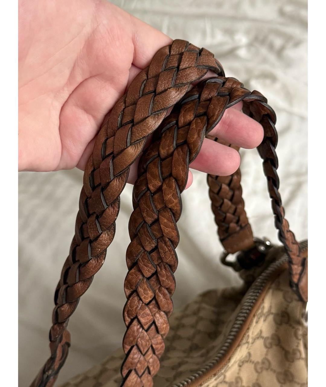 GUCCI Коричневая тканевая сумка с короткими ручками, фото 3