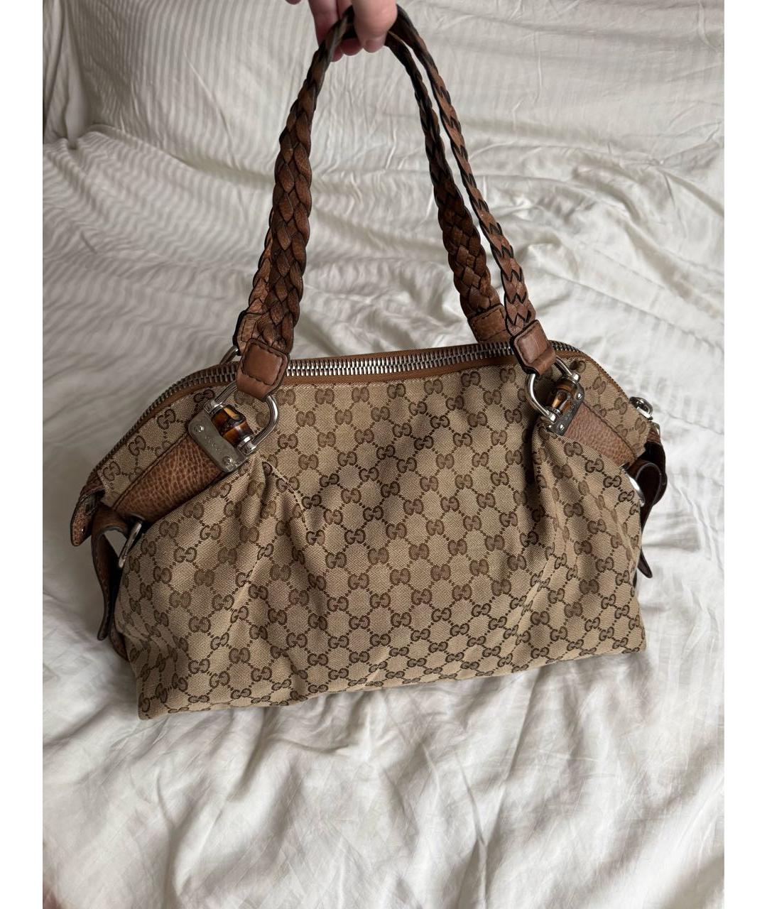 GUCCI Коричневая тканевая сумка с короткими ручками, фото 9