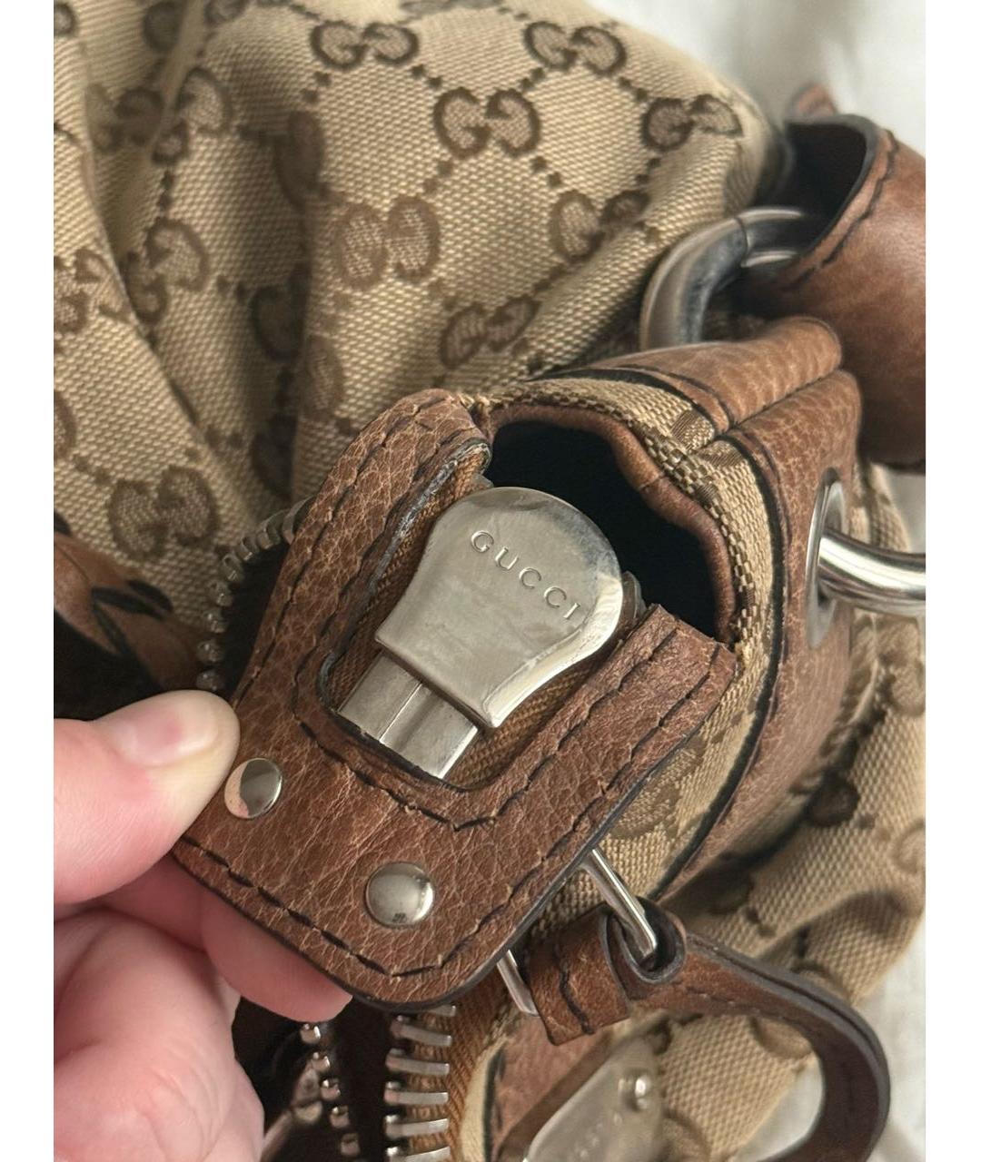GUCCI Коричневая тканевая сумка с короткими ручками, фото 5
