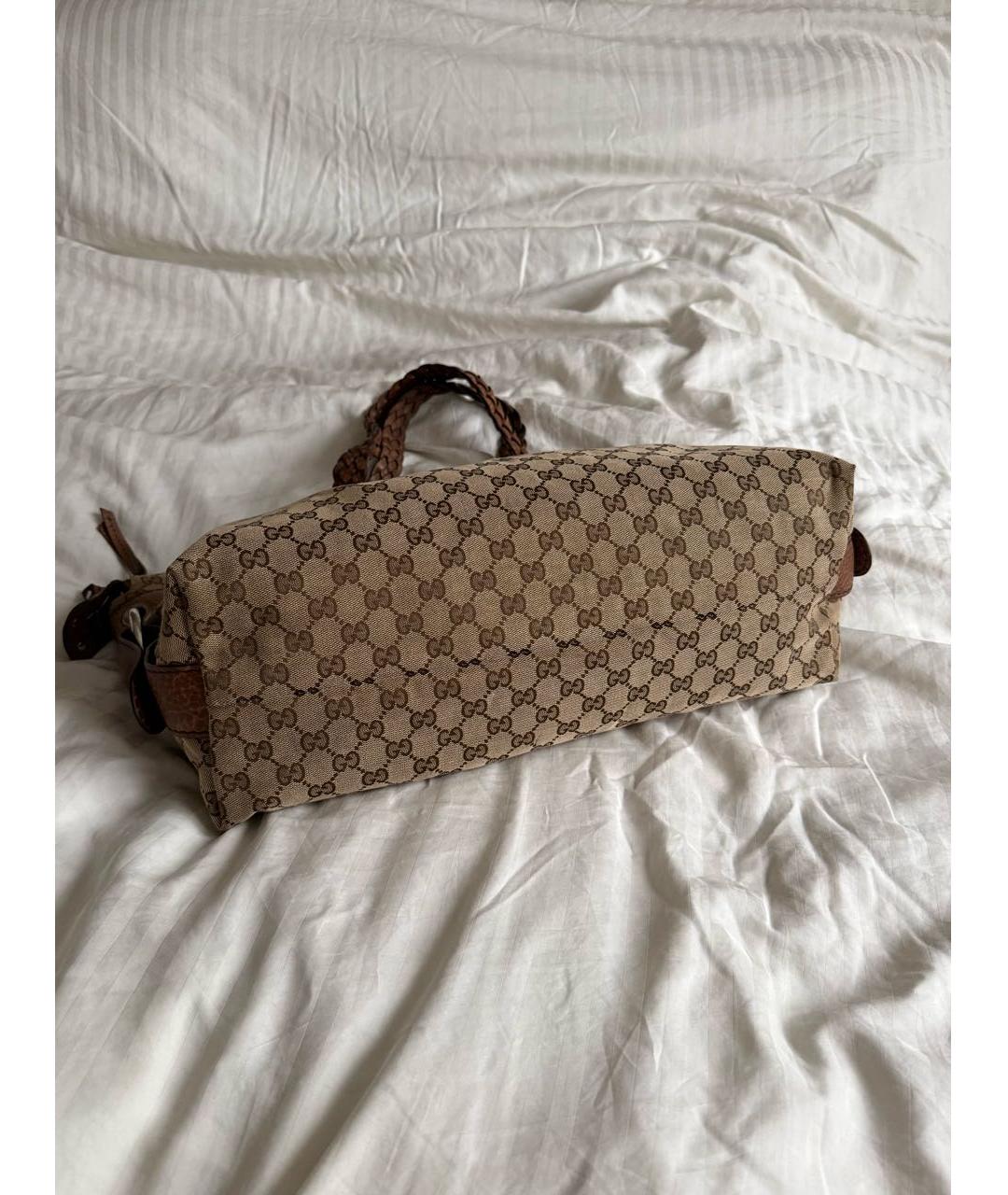 GUCCI Коричневая тканевая сумка с короткими ручками, фото 4