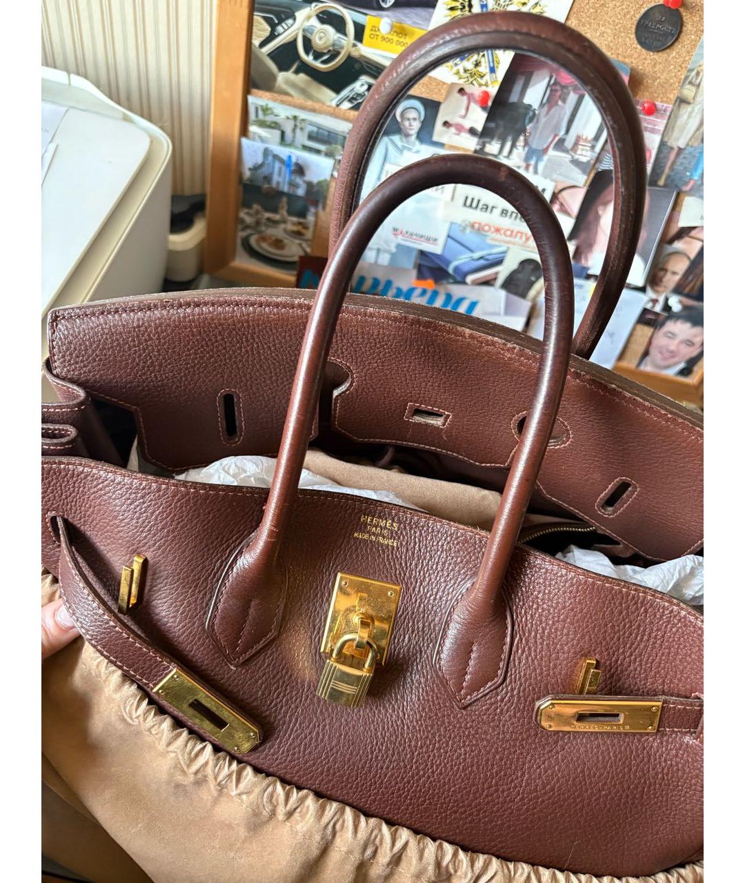 HERMES Коричневая кожаная сумка с короткими ручками, фото 4
