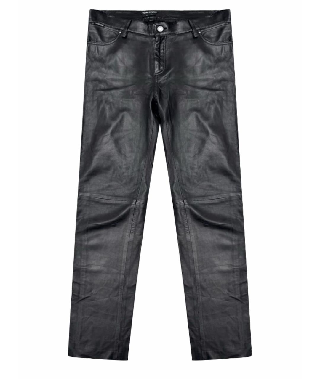 TOM FORD Черные кожаные прямые брюки, фото 1